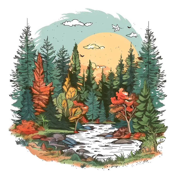 Forest with River Illustration