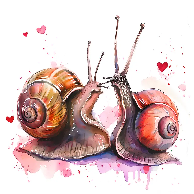 Colorful Snails in Love with Hearts