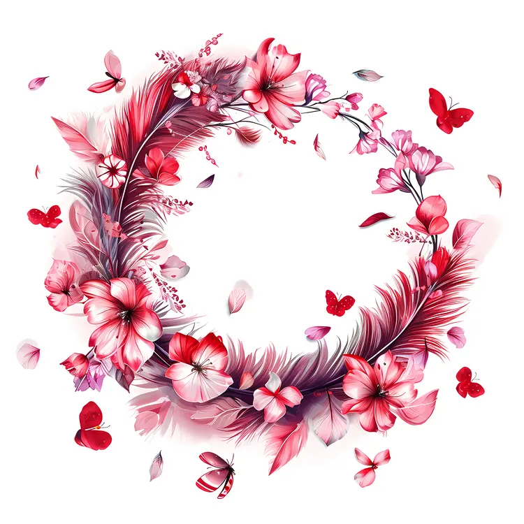 Red Floral Wreath with Butterflies