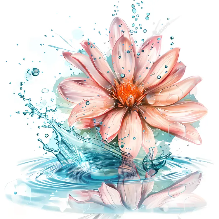 Pink Flower with Water Splash