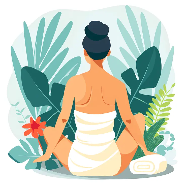 Woman in Towel Meditating with Plants