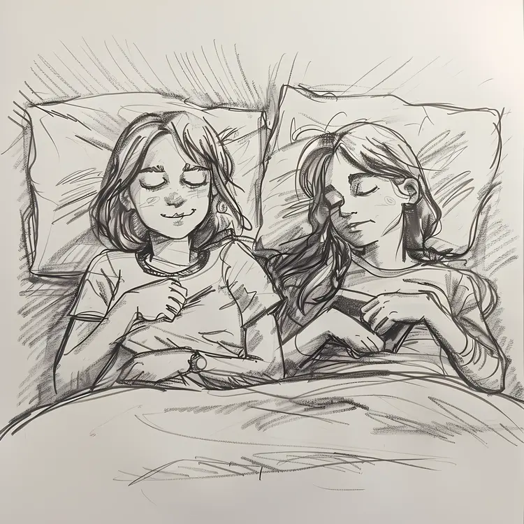 Sketch of Two Girls Sleeping