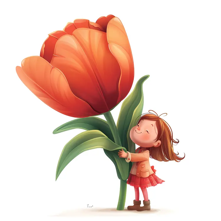 Girl Hugging Giant Orange Tulip