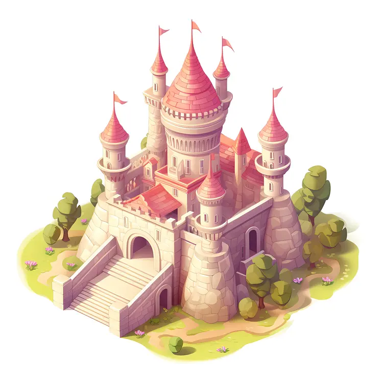 Small Fantasy Castle with Turrets and Flags