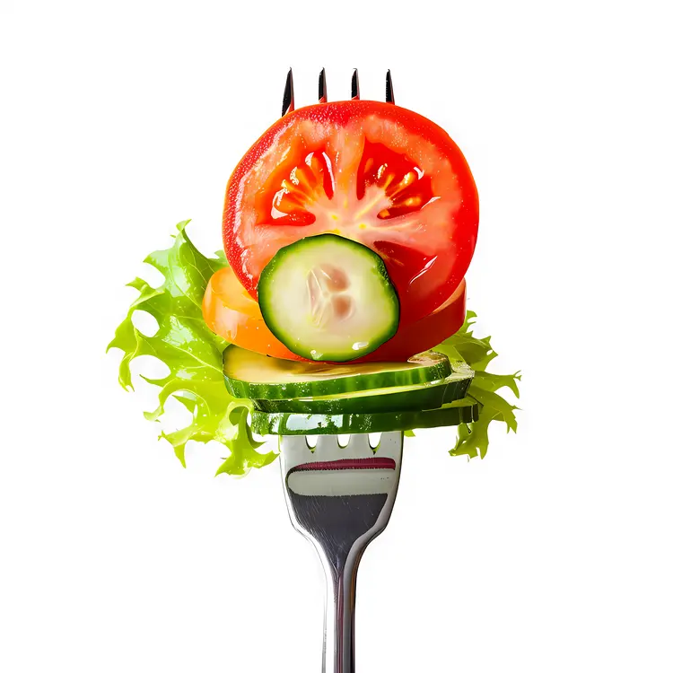 Simple Salad on Fork with Fresh Vegetables