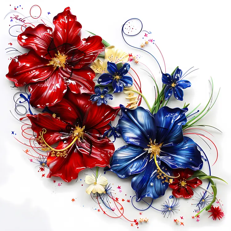 Colorful Red and Blue Flowers