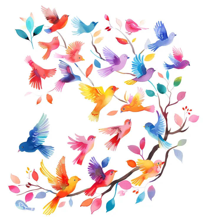 Colorful Birds in Flight