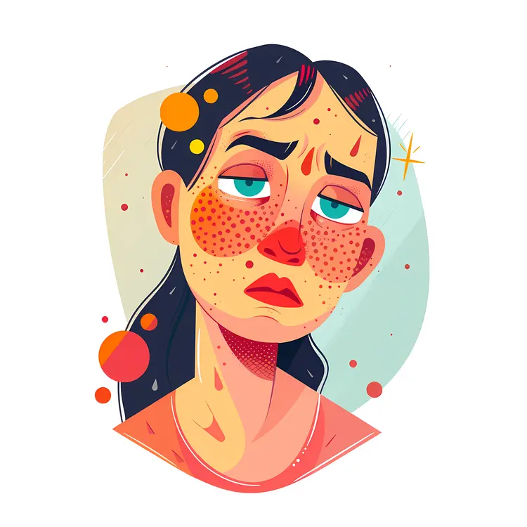 Sad Girl with Freckles Cartoon