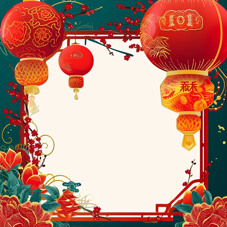 Red Lanterns with Floral Frame