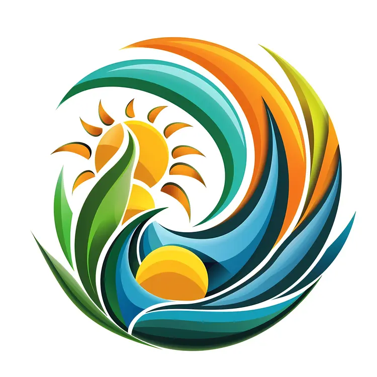 Colorful Abstract Design with Sun and Leaves