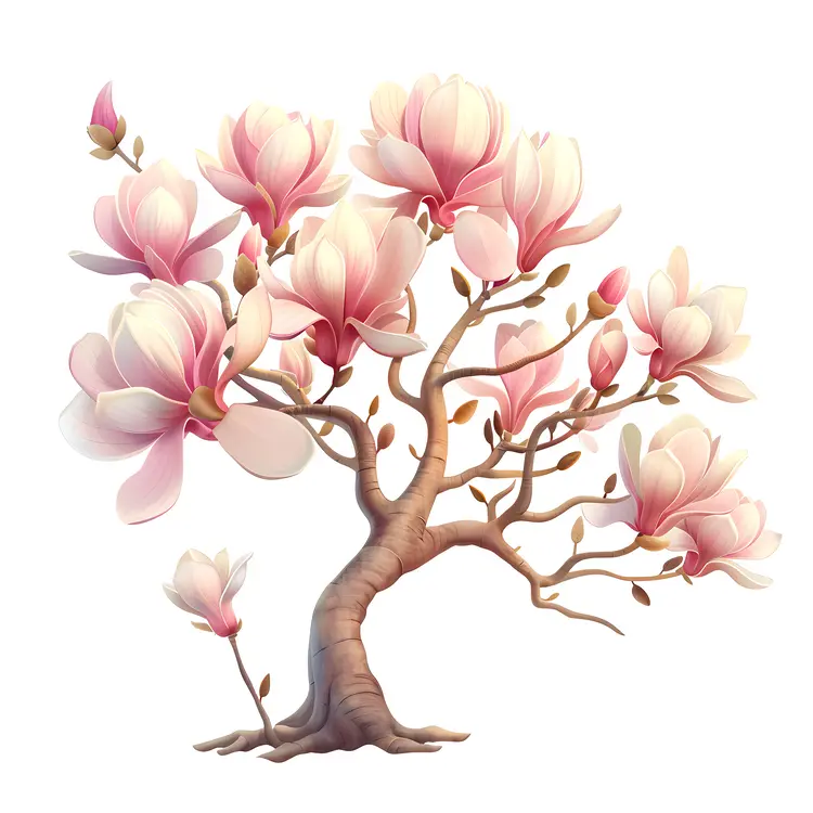 Delicate Pink Magnolia Tree in Full Bloom