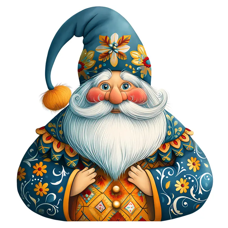 Gnome with Blue Hat and Floral Pattern