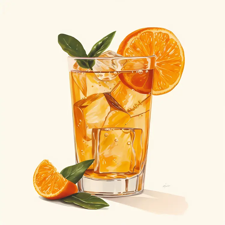 Refreshing Citrus Drink with Orange and Leaves