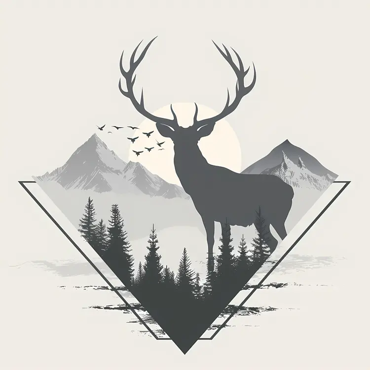 Deer Silhouette with Mountain Sunset