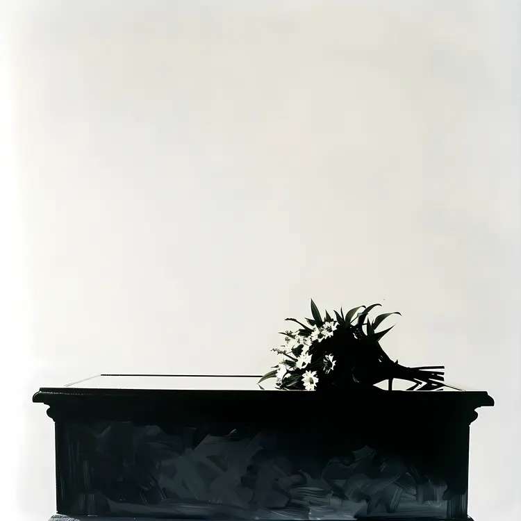 Black Coffin with Flower Bouquet