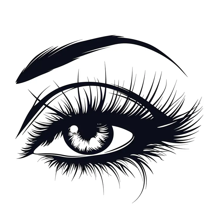 Black and White Eye Illustration with Detailed Eyelashes