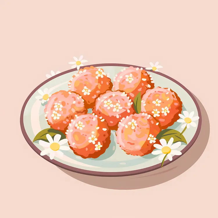 Pink Dessert Balls on a Plate with Flowers