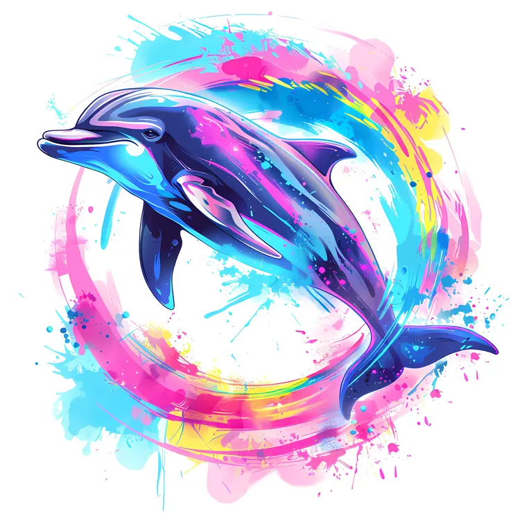 Colorful Splashing Dolphin