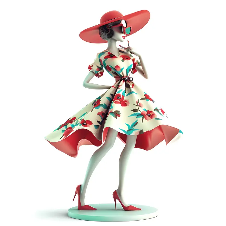 Elegant woman in floral dress and hat