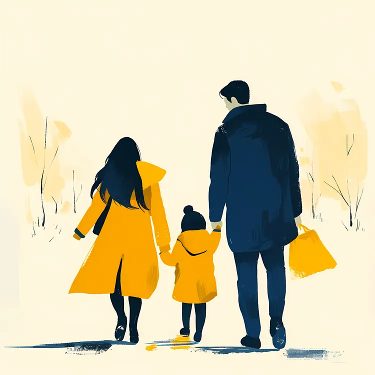 Family in Yellow and Blue Coats