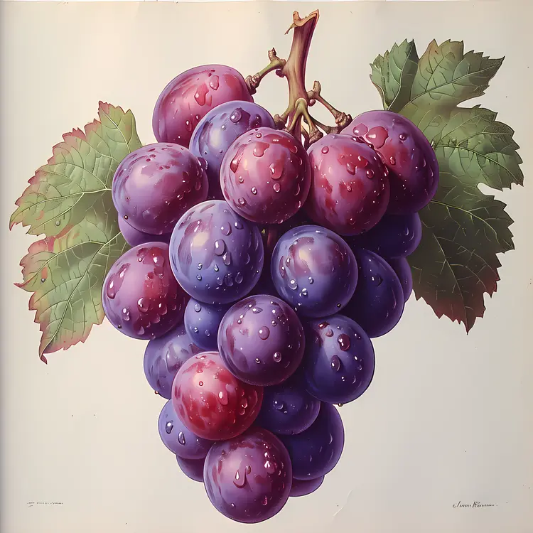 Juicy Purple Grapes with Water Droplets