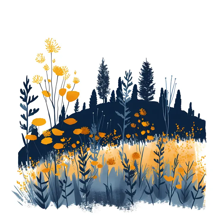 Yellow and Blue Wildflowers in Nature