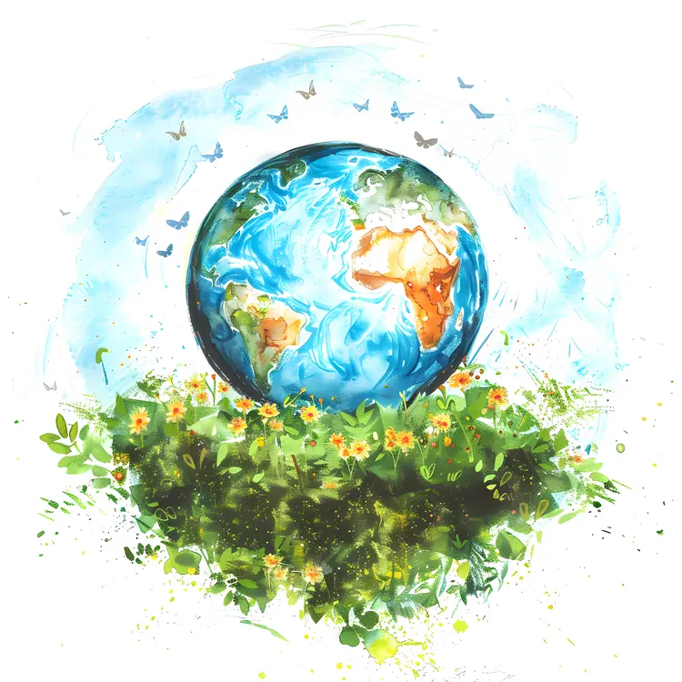 Earth with Flowers Illustration