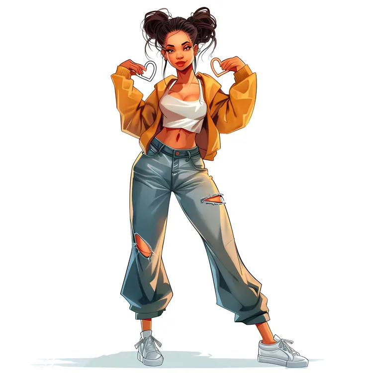 Stylish Girl with Heart Gesture