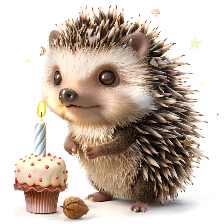 Adorable Hedgehog with Birthday Cupcake