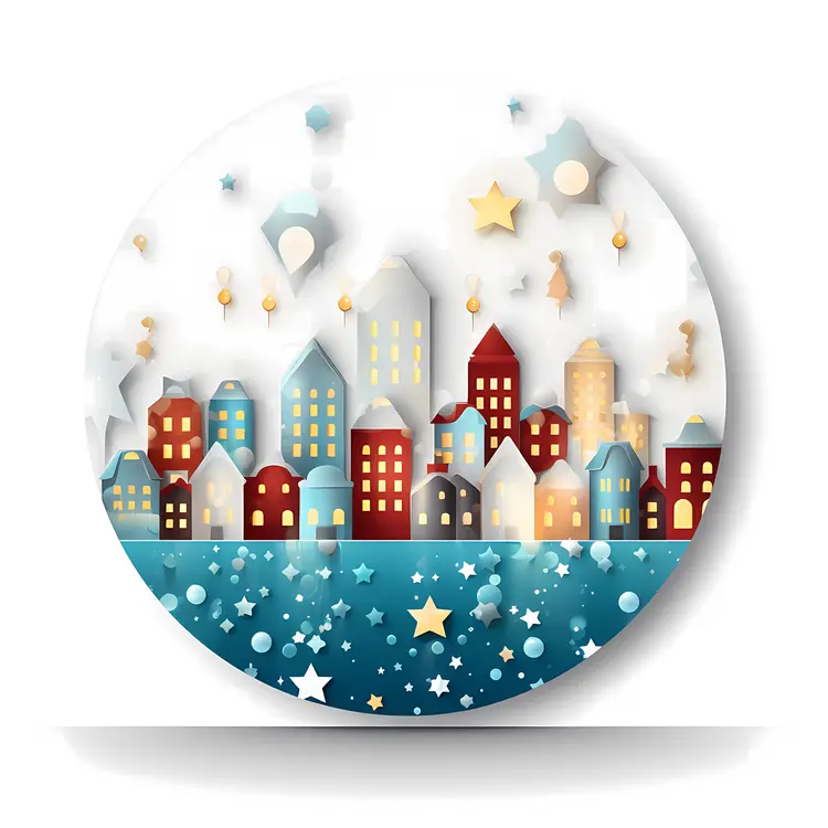 Snowy Houses with Stars