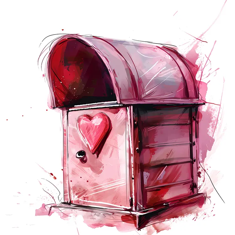 Red Mailbox with Heart Sketch for Valentine's Day