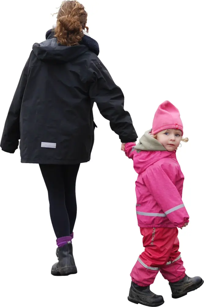 Woman and Child Walking Together