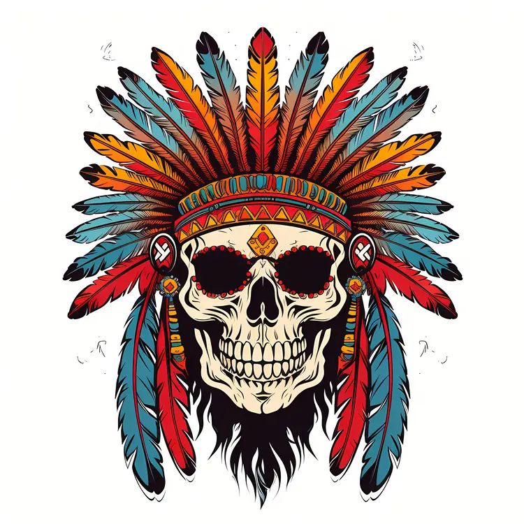 Decorative Skull with Feather Headdress