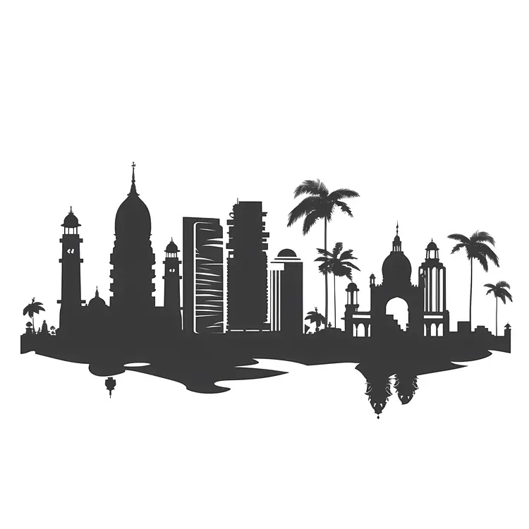 City Skyline with Palm Trees