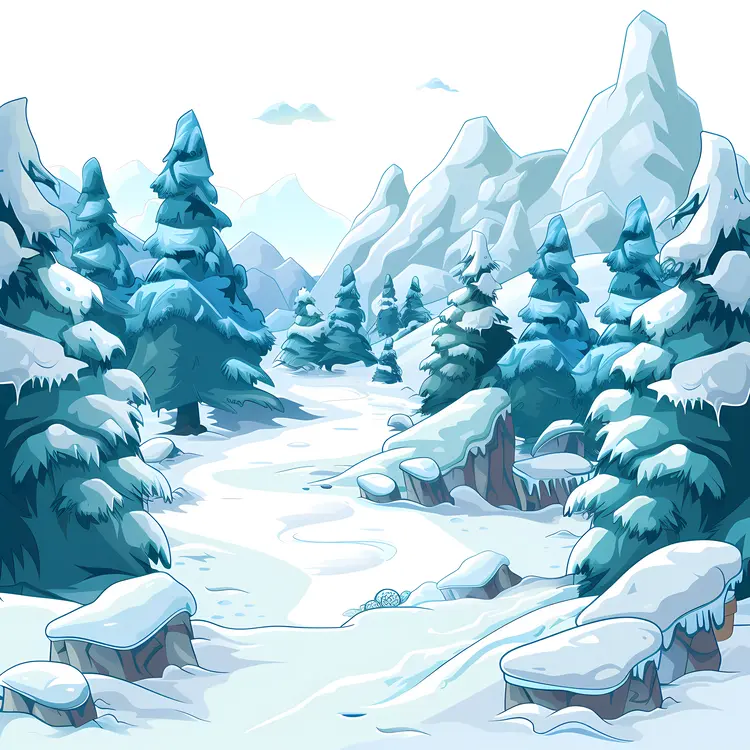 Snowy Forest with Mountains