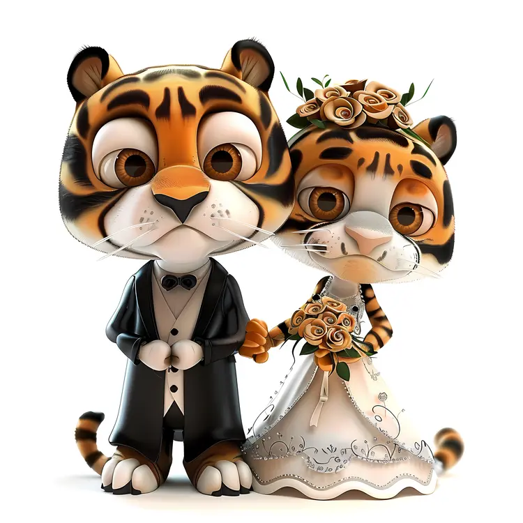 Tiger Couple in Wedding Attire