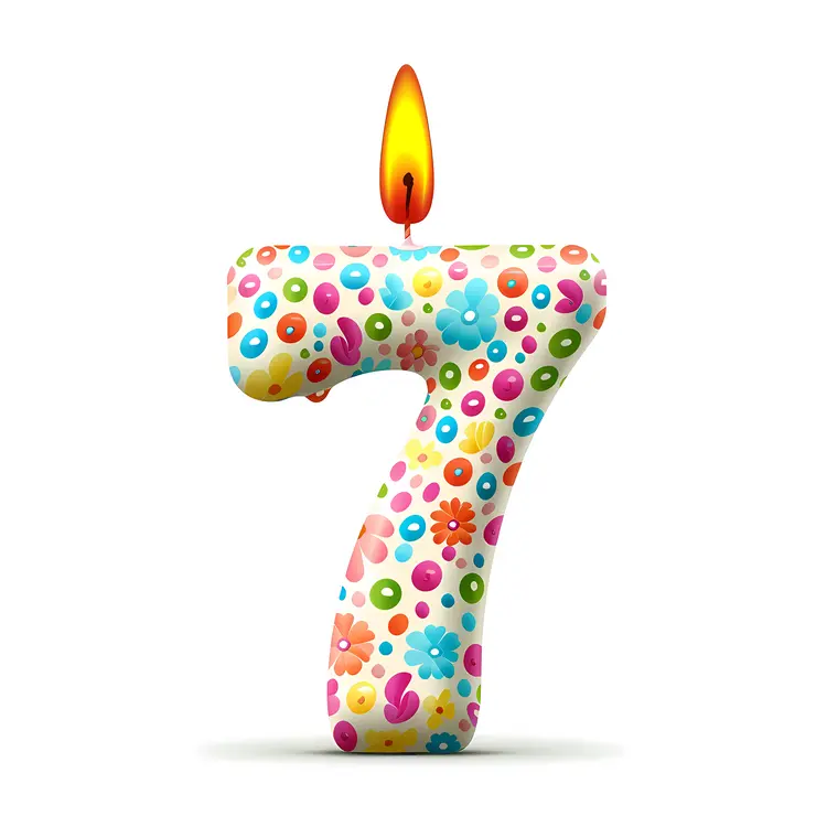 Number 7 Candle with Flowers and Dots