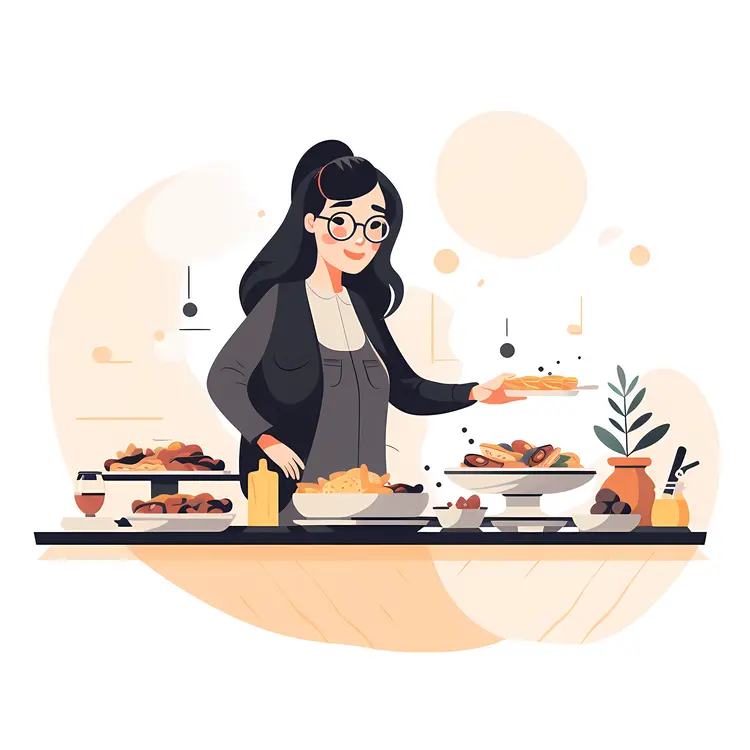 Woman at Buffet Table