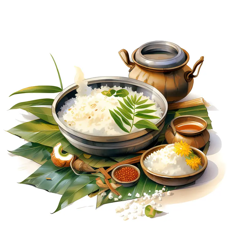 Traditional Food with Rice and Offerings