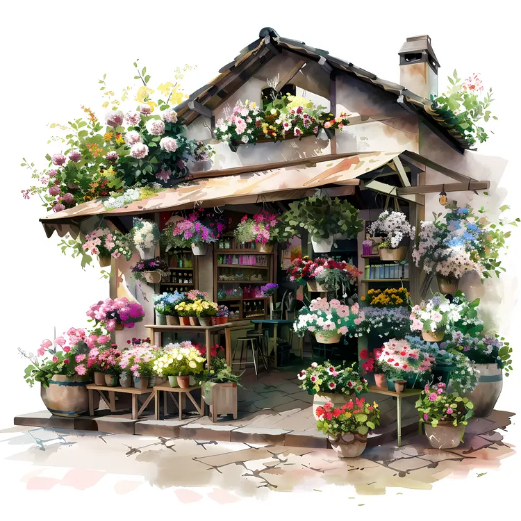 Rustic Flower Shop with Abundant Blooms