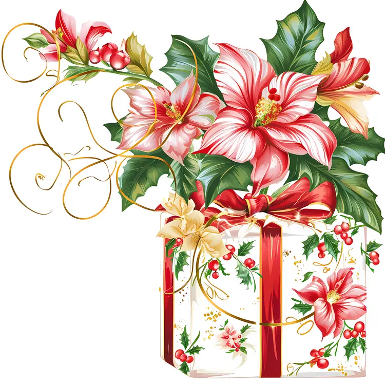 Floral Gift Box with Red Ribbon