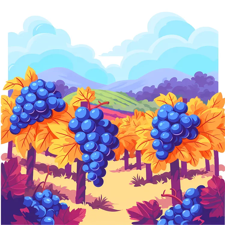 Grapes in a Colorful Vineyard