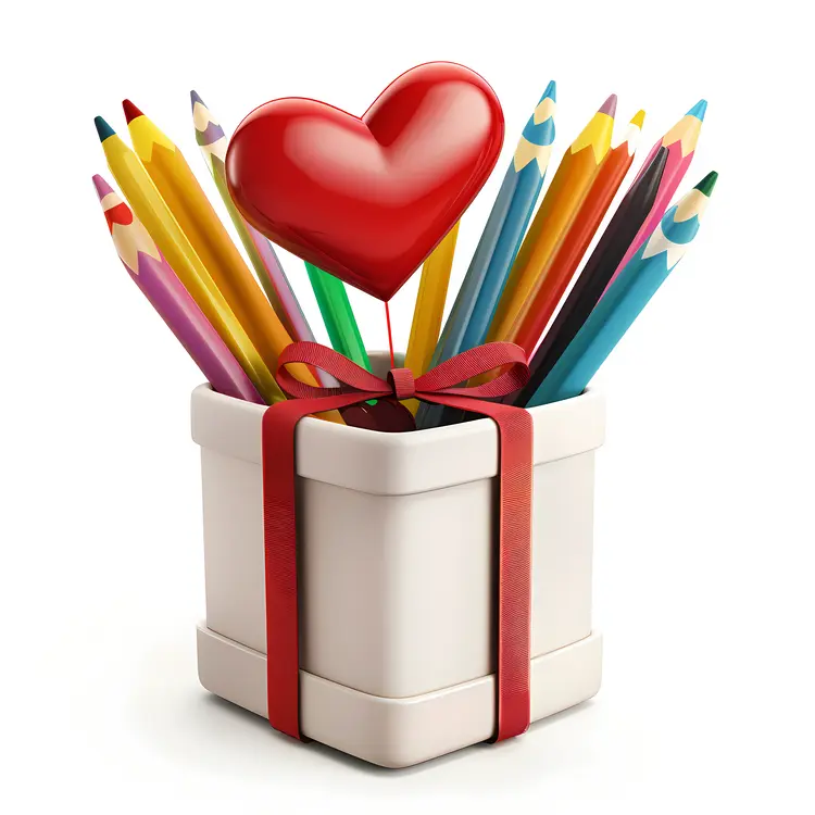 Colored Pencils in a Heart Decorated Container