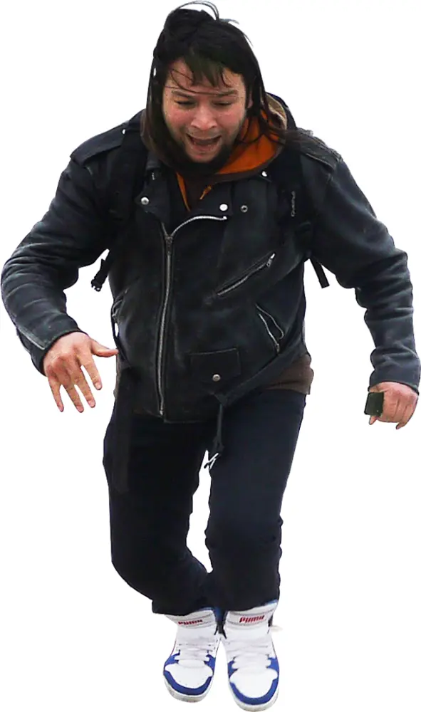 Man in Black Jacket Running