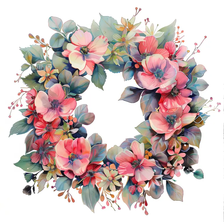 Pastel Floral Wreath with Pink and Green Flowers