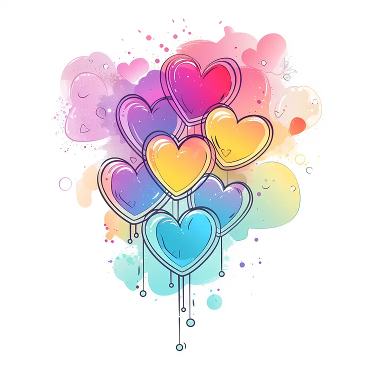 Colorful Hearts in Watercolor Style
