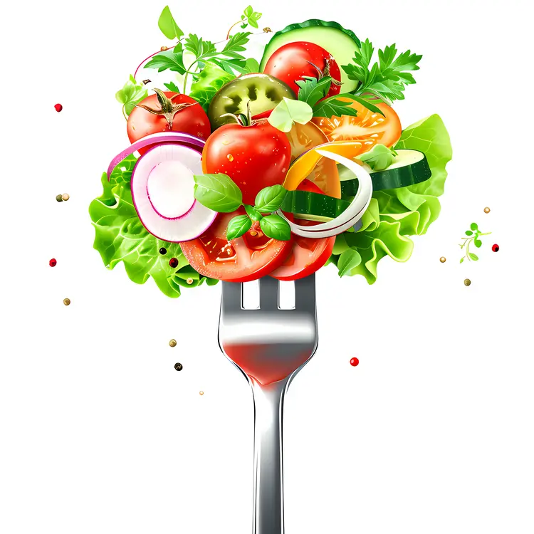 Fresh Salad on Fork with Mixed Vegetables