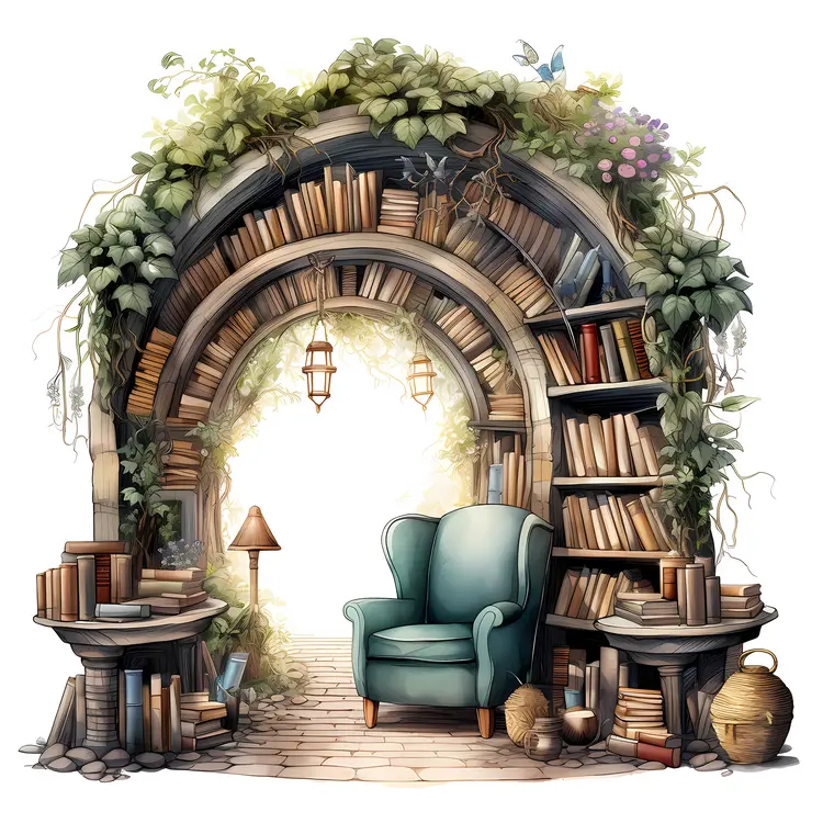Cozy Reading Nook with Armchair and Bookshelf
