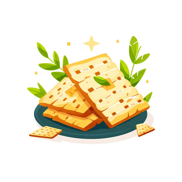 Golden Crackers on a Plate with Green Leaves