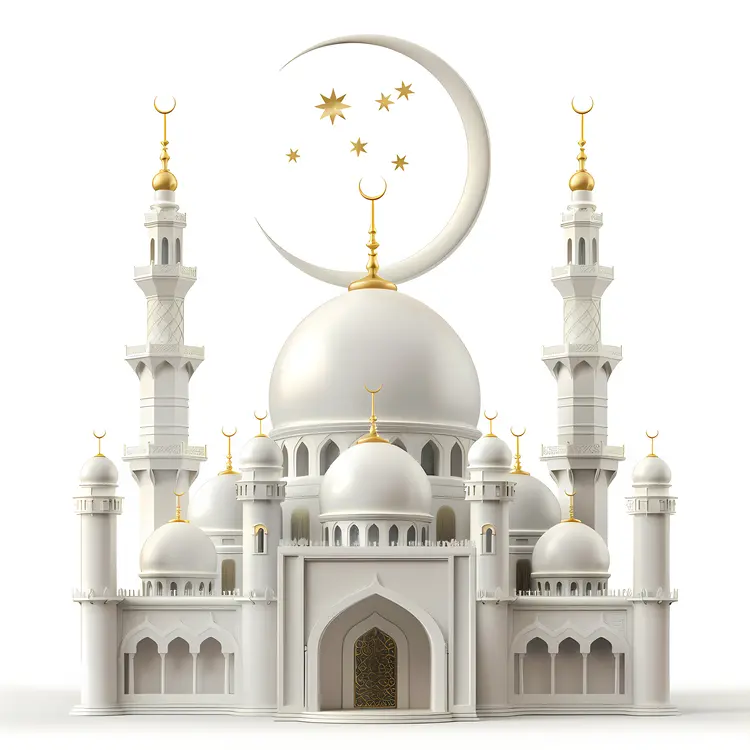 White Mosque with Crescent Moon and Stars
